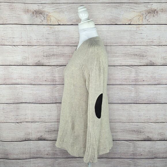 Madewell Elbow Patch Stadium Sweater Merino Wool Leather Small Brown - Picture 2 of 8